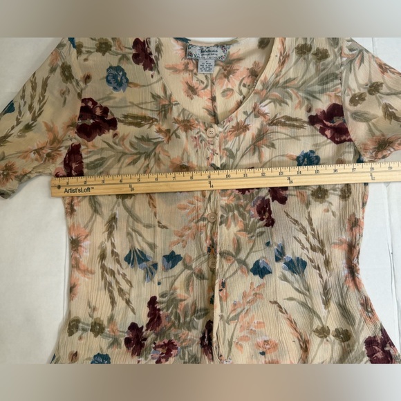 Earthbound Floral Boho Romper Puff Sleeve Button Front Women M - Picture 4 of 11